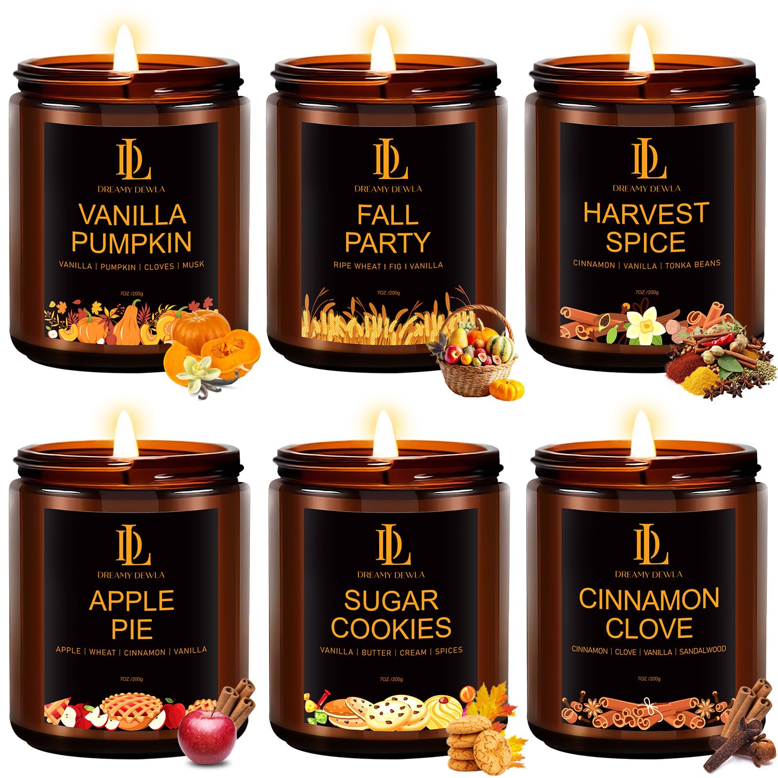 Winter Candle Set, Candles for Home Scented, 4 Pack Soy Candles for Holiday, Holiday Candle Gifts for Women Men, Winter Scents of Gingerbread Cookies/Apple & Cinnamon/Coffee Latte/Pine & Cedarwood